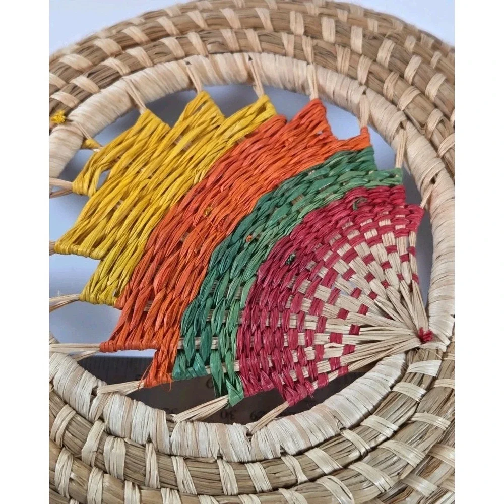Natural Hand‎ Woven Boho Chic Basket Round Red Green Yellow Orange